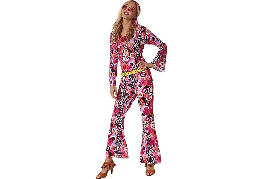 dressforfun Hippie-Kostüm Damenkostüm, Pinkes Oberteil und Hose im Flower-D günstig online kaufen