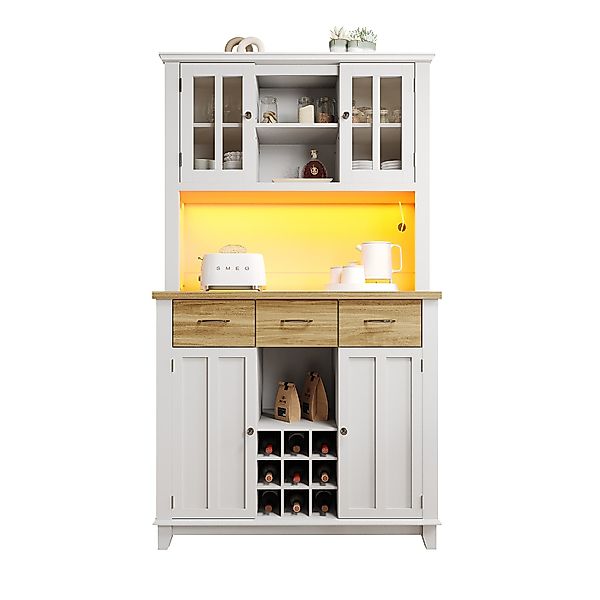 Küchenschrank mit LED-Beleuchtung, Hochschrank mit Weinregal, 106×40×179,5 günstig online kaufen