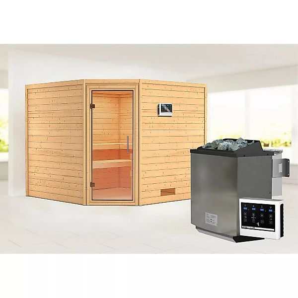 Karibu Sauna »"Leona" mit Klarglastür 2 Ofen 9 kW Bio externe Strg modern« günstig online kaufen