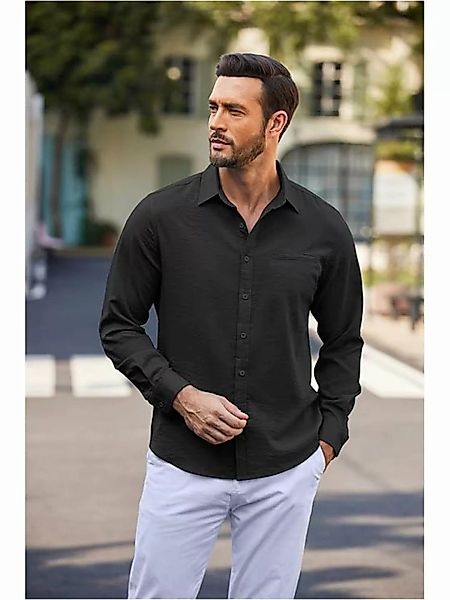 KIKI Langarmhemd Herren Hemd Langarm Regular Fit Button Down Casual mit Bru günstig online kaufen
