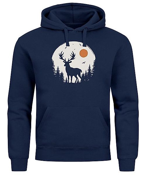 Neverless Hoodie Hoodie Herren Aufdruck Hirsch Wald Outdoor Natur Wildnis günstig online kaufen