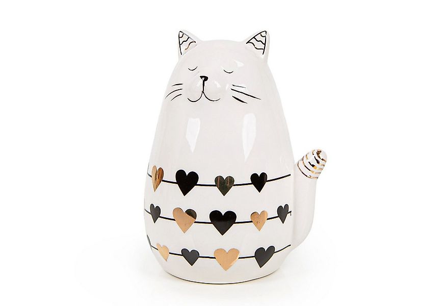 Logbuch-Verlag Dekofigur Katze Dekofigur aus Keramik mit Herzen gold weiß 1 günstig online kaufen