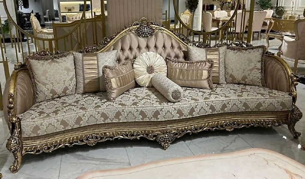 Casa Padrino Sofa Luxus Barock Sofa Braun / Weiß / Gold - Handgefertigtes W günstig online kaufen