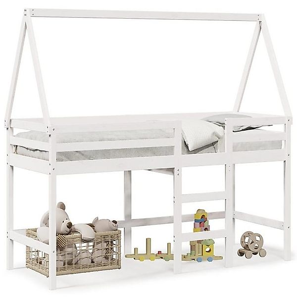 vidaXL Bett, Hochbett mit Leiter und Dach Weiß 90x190 cm Massivholz Kiefer günstig online kaufen
