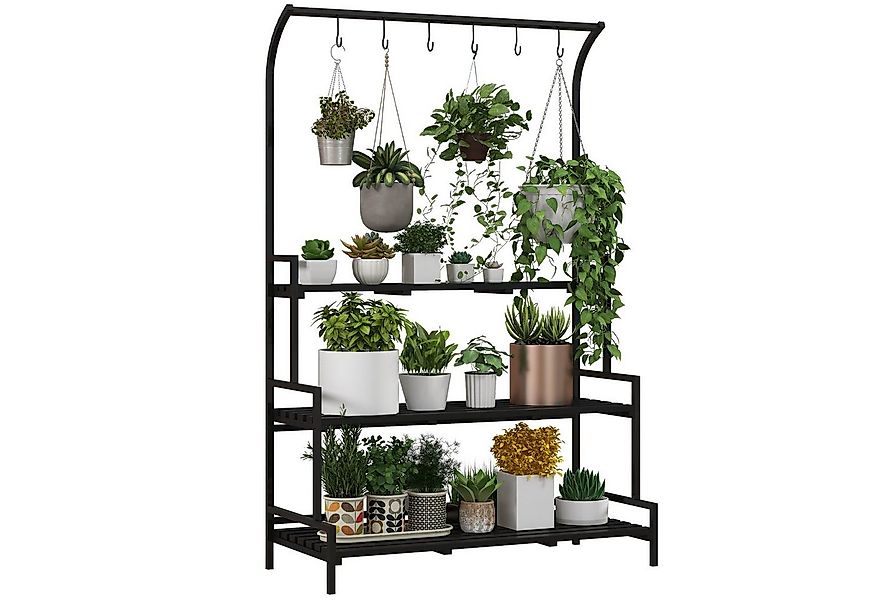 Outsunny Pflanzentreppe Pflanzenständer Blumenständer mit 3 Ebenen, 6 Haken günstig online kaufen