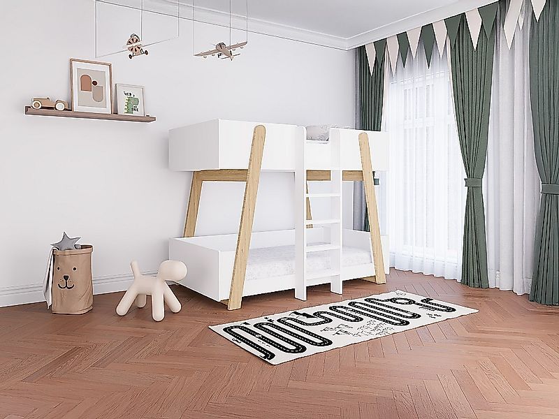 Etagenbett - 90 x 190 cm - Weiß und Natur - CORODELA günstig online kaufen