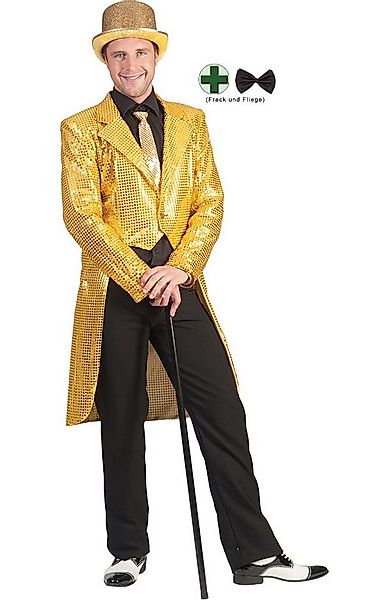 Karneval-Klamotten Kostüm Frack Pailletten Herren gold mit Fliege schwarz, günstig online kaufen