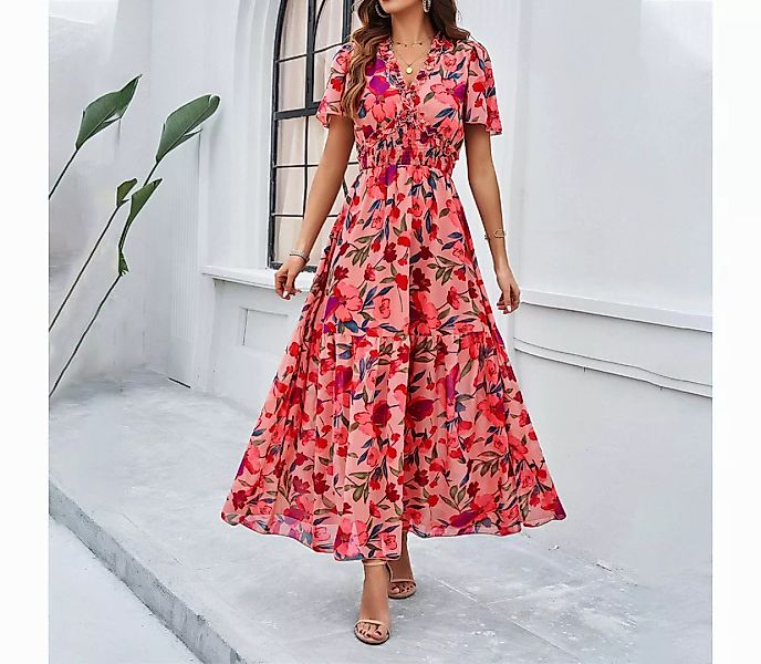 DEBAIJIA Dirndl Sommerkleid Damen Blumenmuster Kleid Lässiger Elegant günstig online kaufen