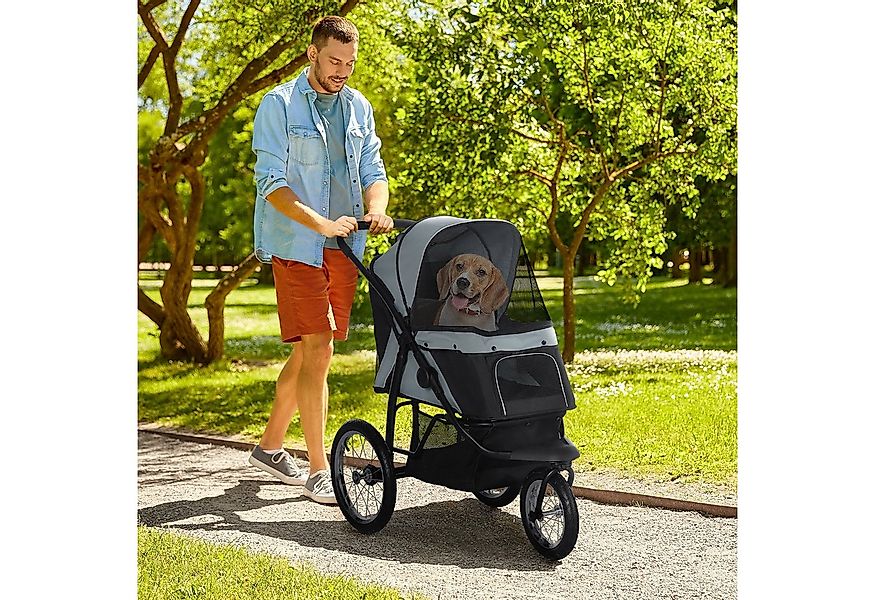 PawHut Hundebuggy mit geländegängige Gummiräder, Kissen, Netzfenstern, Türe günstig online kaufen