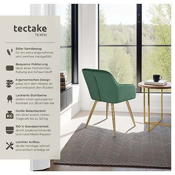 tectake Esszimmerstuhl Küchenstuhl Marilyn Samtoptik, goldene Stuhlbeine (S günstig online kaufen