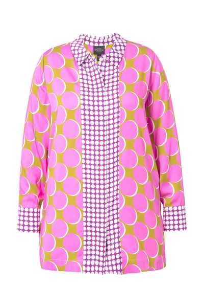 Ulla Popken Hemdbluse Satin-Longbluse Patch-Design Hemdkragen günstig online kaufen