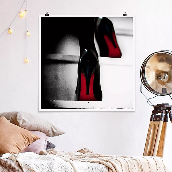 Poster Schwarz-Weiß - Quadrat High Heels in Rot günstig online kaufen
