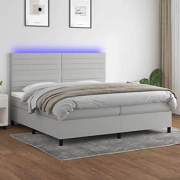 Vidaxl Boxspringbett Mit Matratze & Led Hellgrau 200x200 Cm Stoff günstig online kaufen