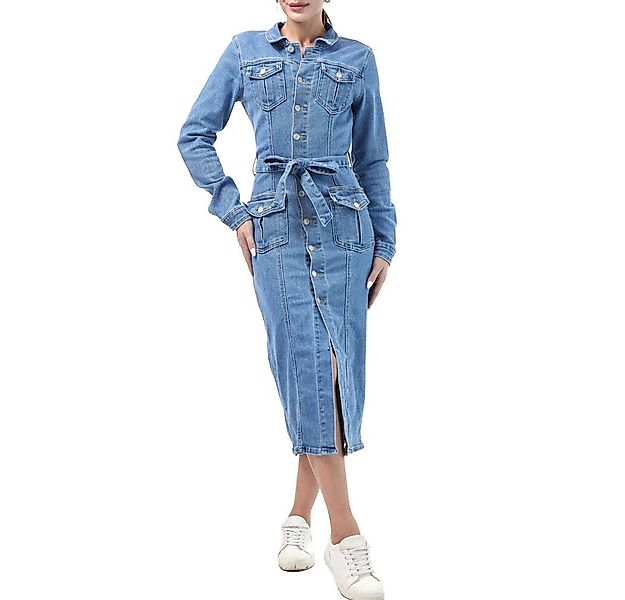Ital-Design Jeanskleid Vielseitiges Jeanskleid mit Gürtel für Alltag & Frei günstig online kaufen