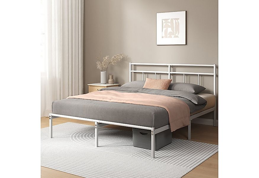 ZINUS Bettgestell Florence Square mit Kopfteil (Weiß, 140x200 cm), Doppel/E günstig online kaufen