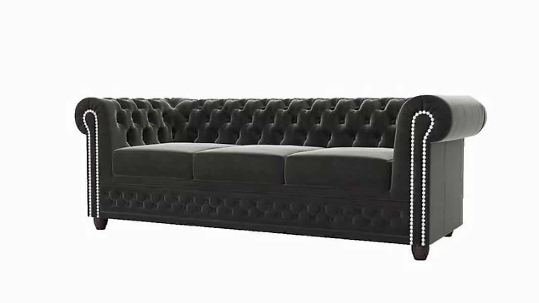 S-Style Möbel Chesterfield-Sofa Lena 3-Sitzer mit Schlaffunktion Samt Bezug günstig online kaufen