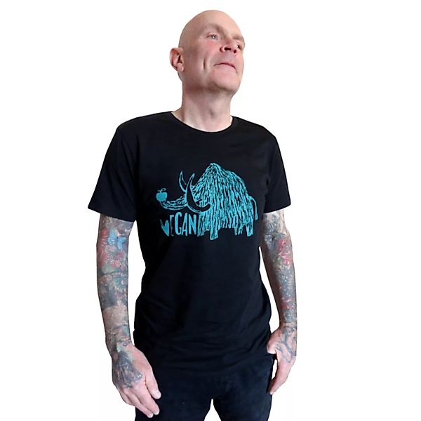 Vegan Mammut. Männer T-shirt, Faire Biobaumwolle, Schwarz. Siebdruck günstig online kaufen