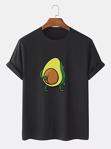 Herren Cartoon Avocado Print Baumwolle Plain Thin Loose Daily T-Shirts günstig online kaufen