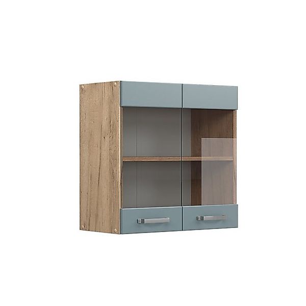 Vicco Küchenglasschrank R-Line Glashängeschrank Blau-Grau/Goldkraft Eiche 6 günstig online kaufen