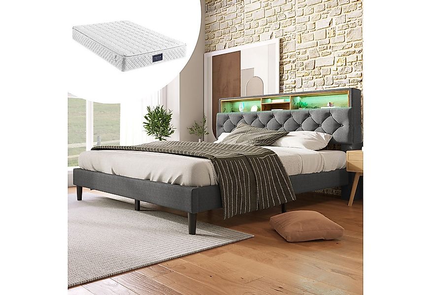 Gotagee Polsterbett Doppelbett LED Stauraum-Kopfteil Bettgestell 140x200 Be günstig online kaufen