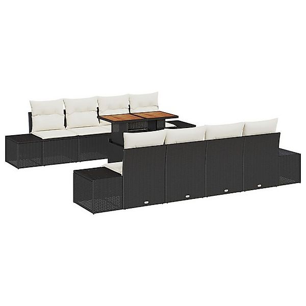 vidaXL Loungesofa 7-teiliges Garten Sofa Set mit Kissen Schwarz Poly Rattan günstig online kaufen