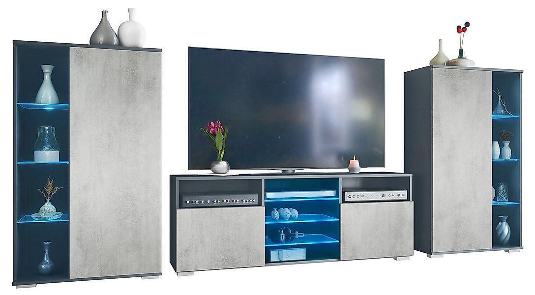 Vladon Wohnwand Davos, (Anbauwand, bestehend aus 2 Vitrinen, 1 TV-Board und günstig online kaufen