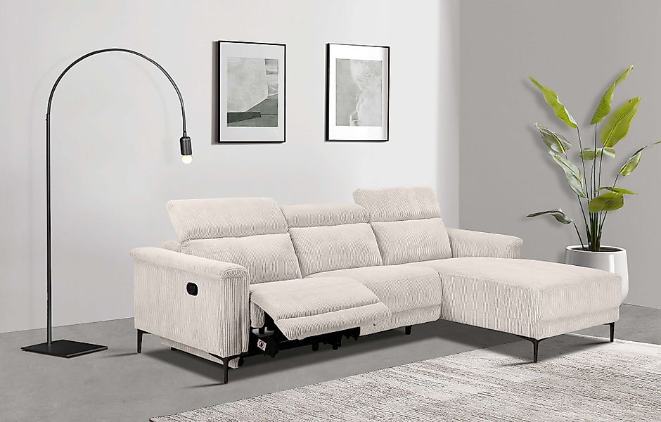 Home affaire Ecksofa »Lund in Cord, L-Form, 261 cm, manuelle und elektr. Re günstig online kaufen