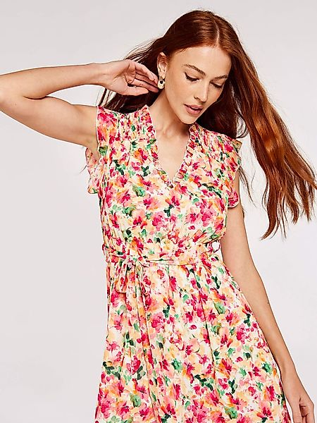 Apricot Druckkleid Brushstroke Bloom V-Neck Midi günstig online kaufen
