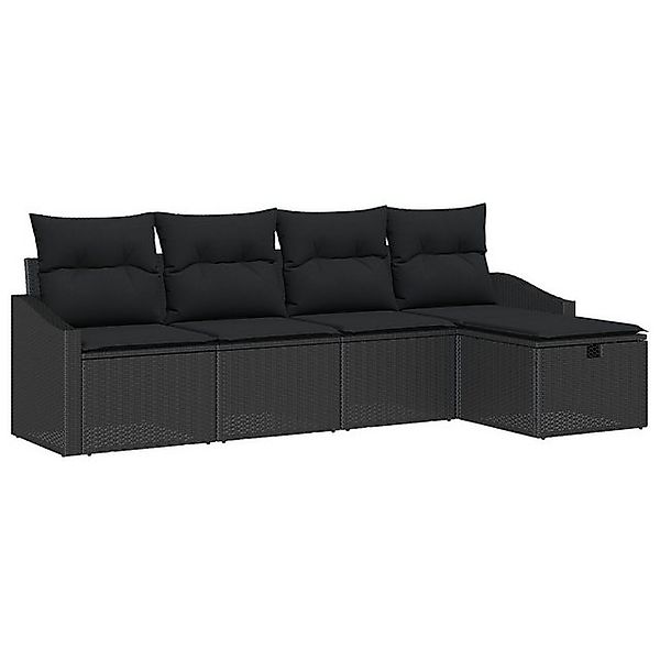 vidaXL Loungesofa 5 Teile Garten Sofa Set mit Kissen Schwarz Poly Rattan, 5 günstig online kaufen