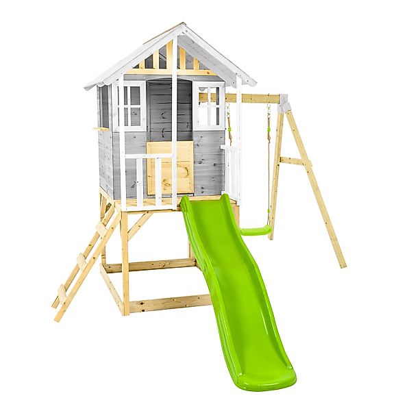 Zwerkules Spielhaus Valli 2 m. Rutsche u. Schaukel 352 x 280 x 244 cm Grau günstig online kaufen