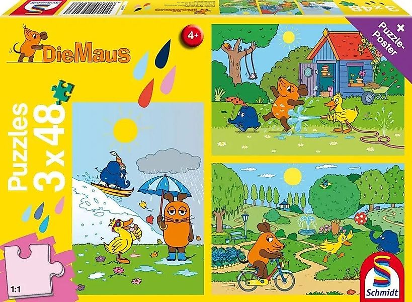 Schmidt Spiele Puzzle Die Maus: Viel Spaß mit der Maus. 3 x 48 Teile Puzzle günstig online kaufen