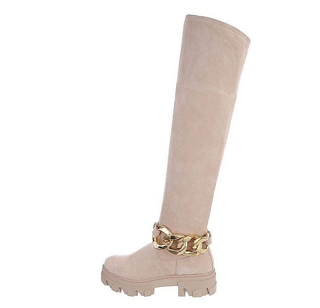 Ital-Design Damen Party & Clubwear Stiefel Blockabsatz Overknees in Beige günstig online kaufen