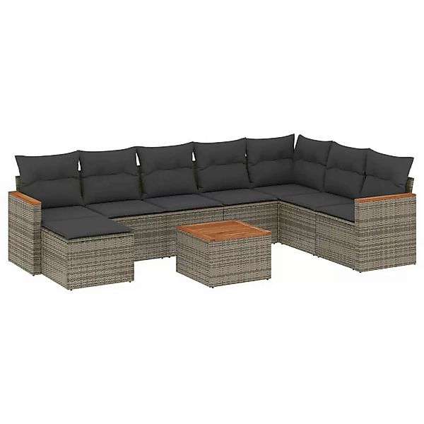 vidaXL 9-tlg Garten-Sofagarnitur mit Kissen Grau Poly Rattan Modell 91 günstig online kaufen