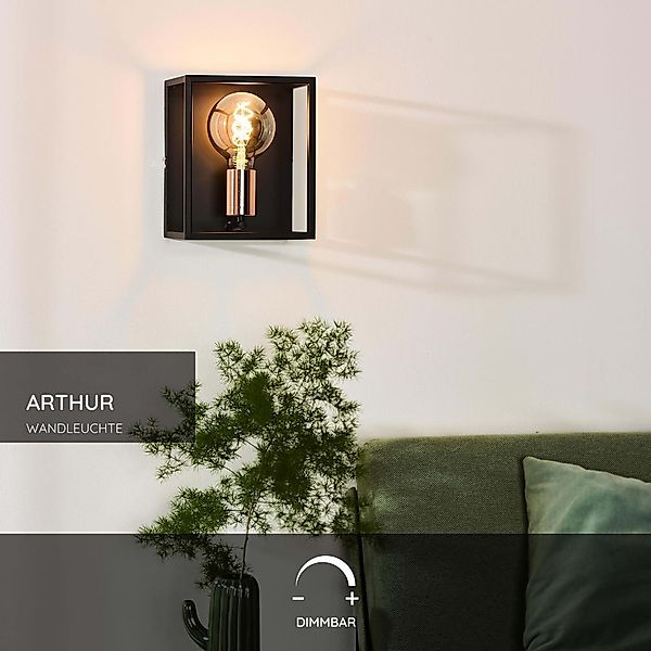 Wandleuchte Arthur in Schwarz und Kupfer E27 günstig online kaufen