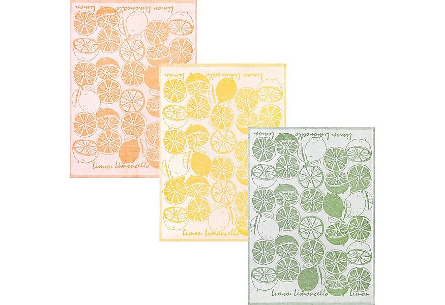 Kracht Geschirrtuch Geschirrtuch "Limoncello" 3er-Pack, Halbleinen Motiv günstig online kaufen