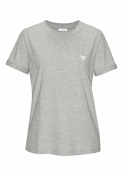 LASCANA T-Shirt mit süßer Herz-Stickerei, Kurzarmshirt aus Baumwolle günstig online kaufen