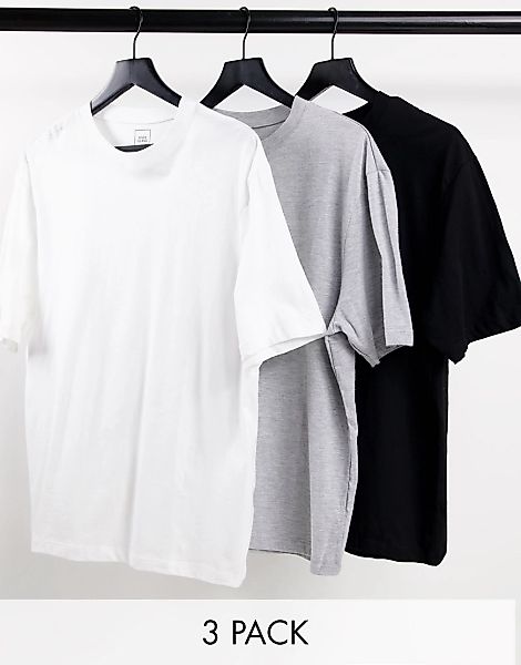 River Island – Oversize-T-Shirts in Schwarz/Weiß/Grau im 3er-Pack günstig online kaufen