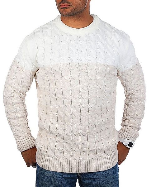 CARISMA Strickpullover Herren mit Zopf Cable Strickmuster Uni Rundhals retr günstig online kaufen