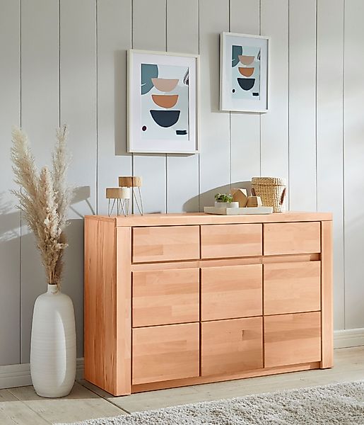 Home affaire Sideboard "Burano,127cm breit, Fronten Massivholz,3 Türen,3 Sc günstig online kaufen
