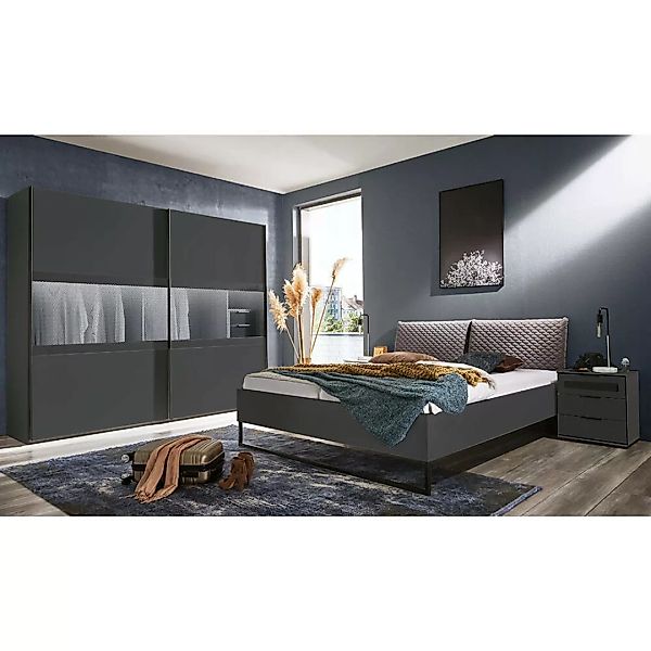 Schlafzimmermöbel Set mit 250cm Kleiderschrank, 180cm Bett und 2 Nachttisch günstig online kaufen