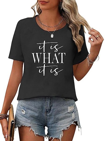 PYL T-Shirt Damen Bequemes Sommer Kurzarmbluse Locker Brief Print-Shirt Beq günstig online kaufen