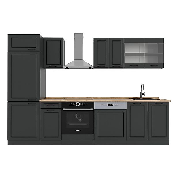 Vicco R-Line Küchenzeile Anthrazit Landhaus/Anthrazit 300 cm ohne Arbeitspl günstig online kaufen