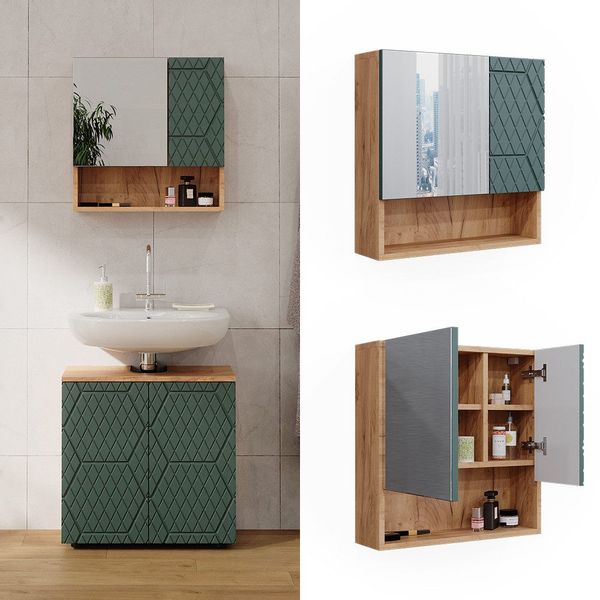 Vicco Badezimmerspiegelschrank Irma, Goldkraft Eiche/Grün, 54 günstig online kaufen