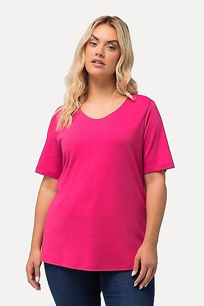 Ulla Popken T-Shirt Shirt doppellagige Vorderseite Slim Rundhals günstig online kaufen