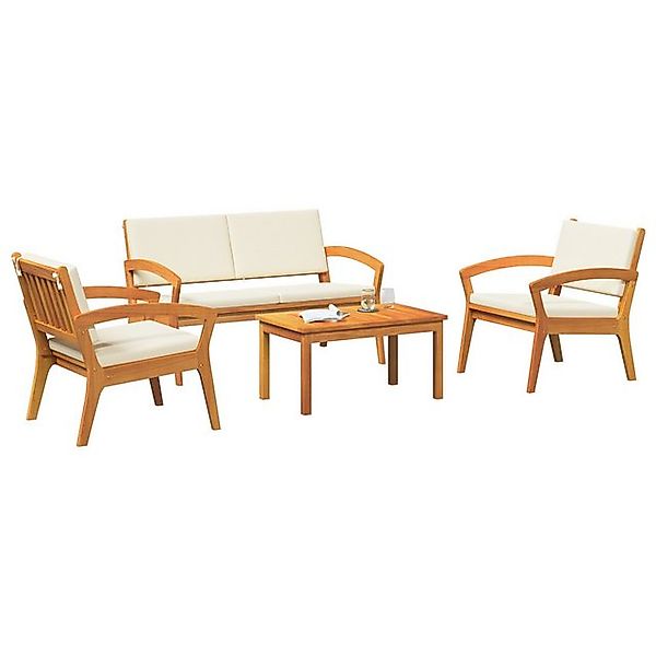 vidaXL Loungesofa Set aus 2 Cremeweiß Massives nholz, cremefarbener Stoff, günstig online kaufen