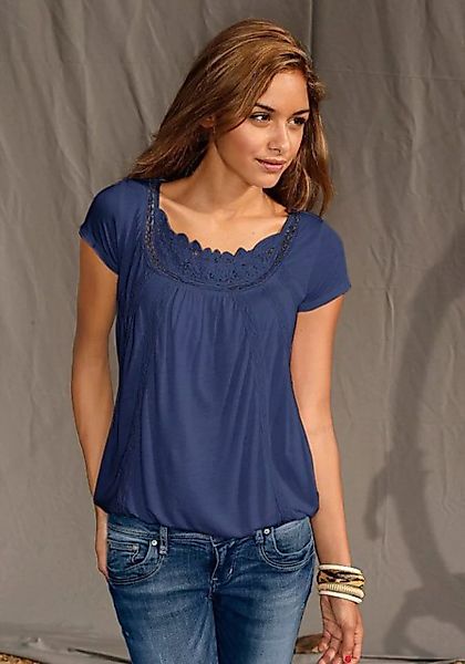 YESET T-Shirt Damen Shirt T-Shirt Bluse Tunika Häkel kurzarm Top blau 68755 günstig online kaufen
