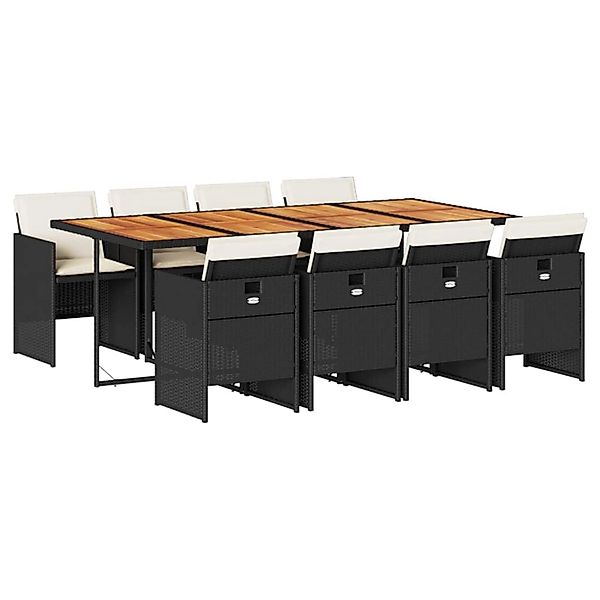 vidaXL 9-Tlg Garten-Essgruppe mit Kissen Schwarz Poly Rattan 3277694 günstig online kaufen