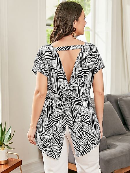 YOINS Plus Größe Rundhalsausschnitt Zebra Cut Out Twist Kurzarm Bluse günstig online kaufen