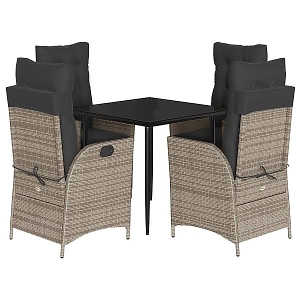 vidaXL 5-Tlg Garten-Essgruppe mit Kissen Grau Poly Rattan 3213421 günstig online kaufen