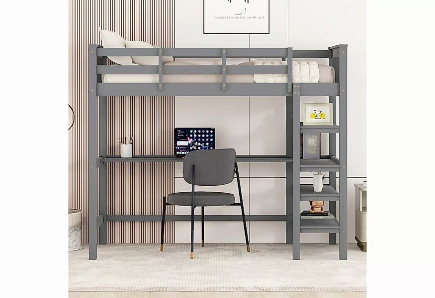 Fangqi Bett 90x200cm Kinderhochbett mit Ablagefächern und Unterbettschreibt günstig online kaufen